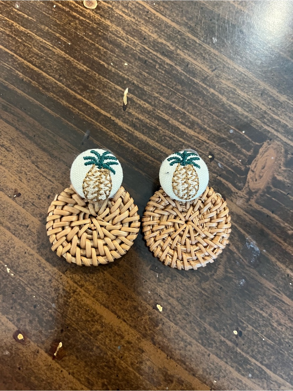 FREE w/ Purchase 2+! Boho Vintage Pineapple Embroidered Rattan Drop Earrings